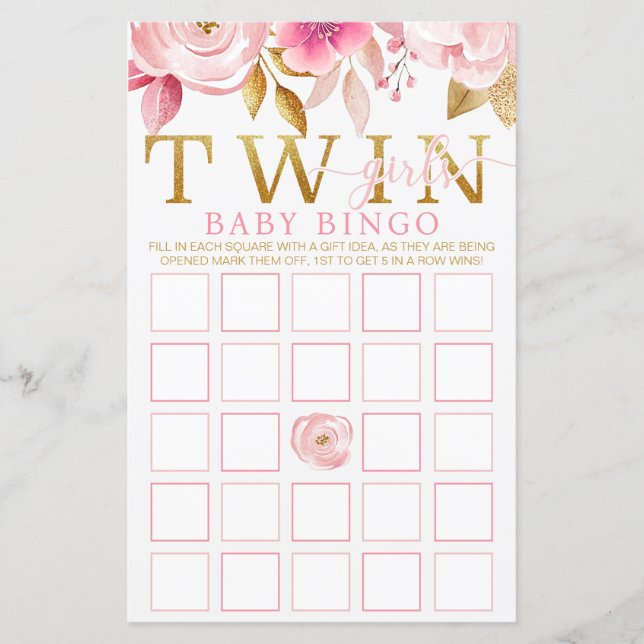 Lámina Juego de bingo Baby Shower para Chicas gemelos - R (Anverso)