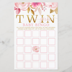 Lámina Juego de bingo Baby Shower para Chicas gemelos - R