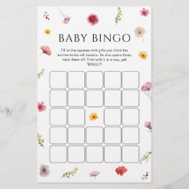 Lámina Juego de Bingo Baby Shower para Flores Silvestres