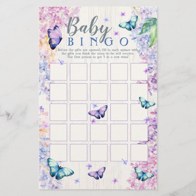Lámina Juego de bingo Baby Shower para mariposa | Juego d (Anverso)