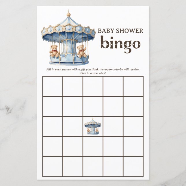Lámina Juego de bingo Baby Shower para niños gemelos Tedd (Anverso)