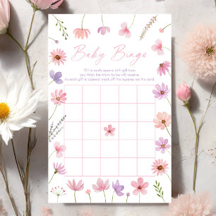 Lámina Juego de Bingo Baby Shower Pink Purple Wildflowers