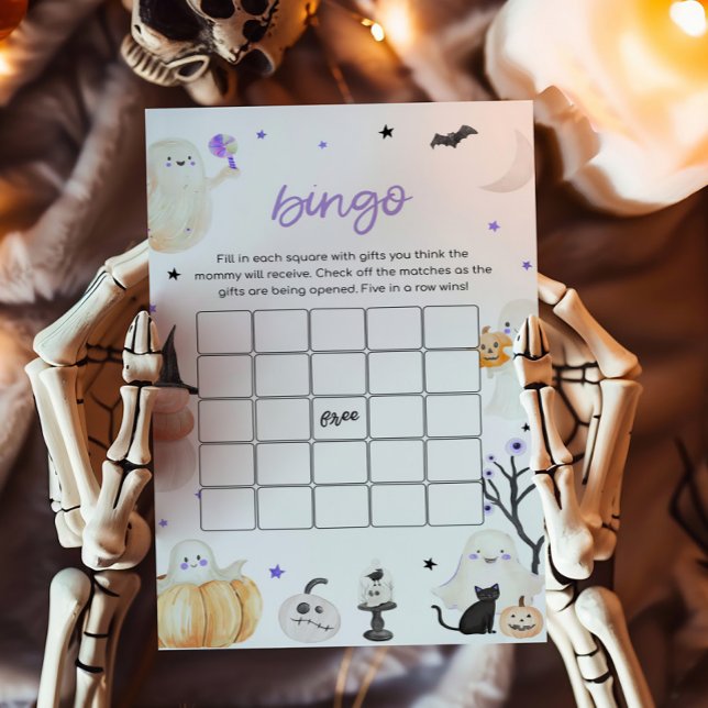 Lámina Juego de Bingo Baby Shower Purple Halloween Little (A Little Boo Baby Shower Bingo Game)
