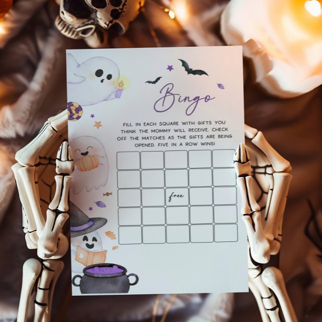 Lámina Juego de Bingo Baby Shower Purple Halloween Little (A Little Boo Baby Shower Bingo Game
)