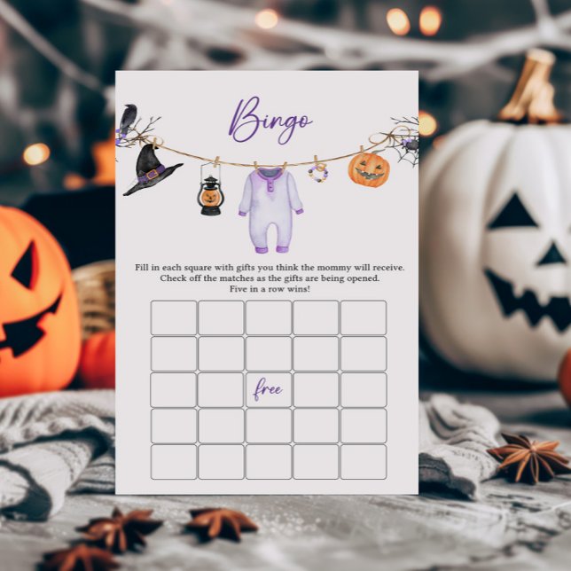 Lámina Juego de bingo Baby Shower Purple Little Boo Hallo (Halloween Baby Clothes Baby Shower Bingo Game)