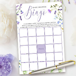 Lámina Juego de Bingo Baby Shower Purple Wildflower