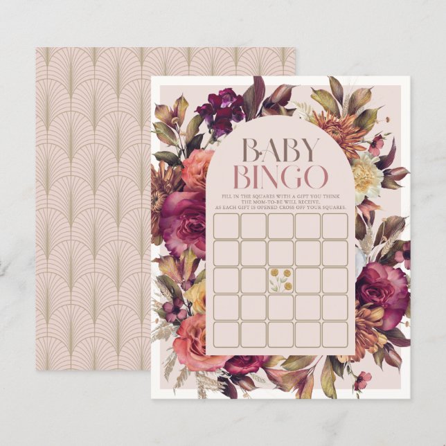 Lámina Juego de Bingo Baby Shower Rosado de Arco de la Gu (Anverso / Reverso)