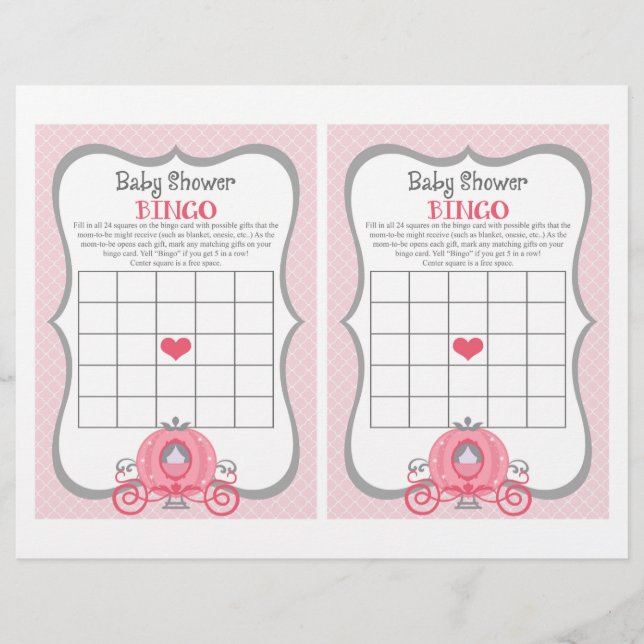 Lámina Juego de bingo Baby Shower rosado para portadora d (Anverso)