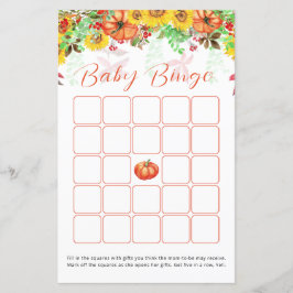 Lámina Juego de Bingo Baby Shower Sunflower Pumpkin