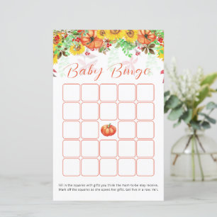 Lámina Juego de Bingo Baby Shower Sunflower Pumpkin