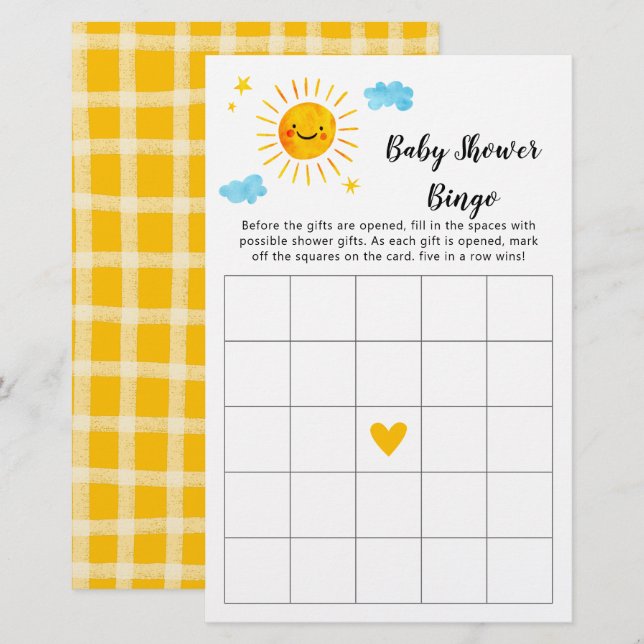 Lámina Juego de Bingo Baby Shower Sunshine (Anverso / Reverso)