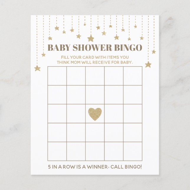 Lámina Juego de Bingo Baby Shower Twinkle Little Star Gol (Anverso)