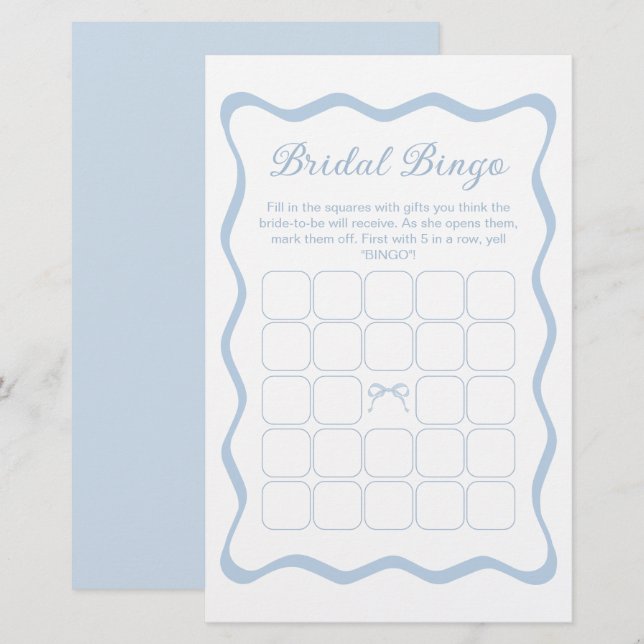 Lámina Juego de Bingo Blue Bridal Shower (Anverso / Reverso)