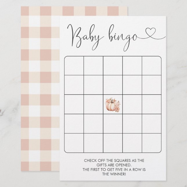 Lámina Juego de bingo Boho Fall Floral Pumpkin Baby Showe (Anverso / Reverso)