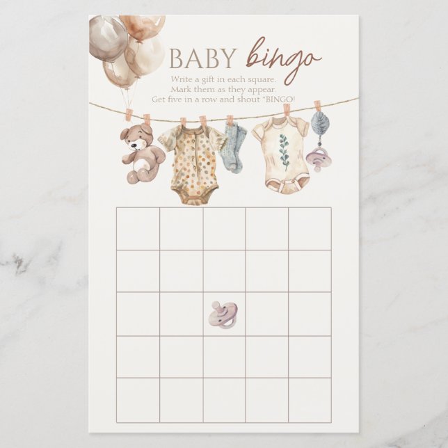 Lámina Juego de Bingo Boho Neutral Baby Clothes (Anverso)