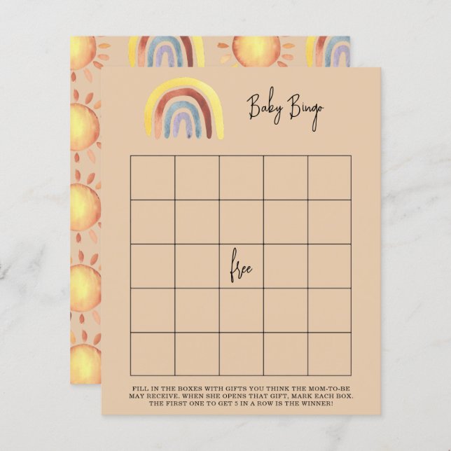 Lámina Juego de bingo Boho Rainbow Baby ducha (Anverso / Reverso)