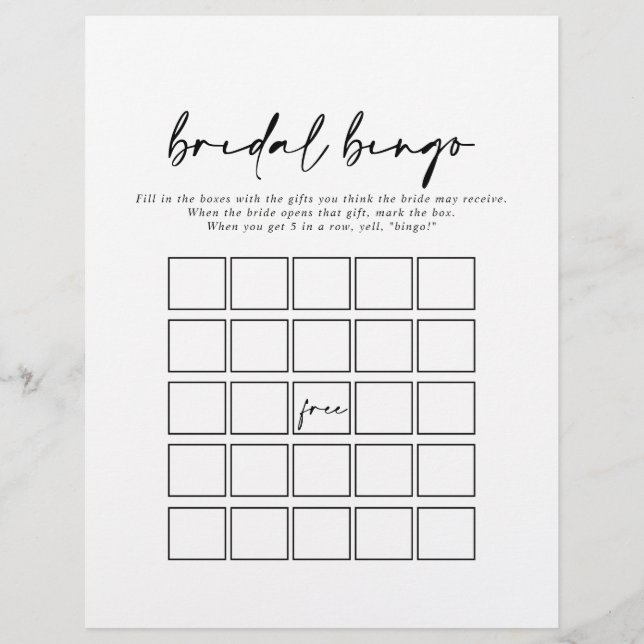 Lámina Juego de Bingo Bridal Elegante Moderno (Anverso)