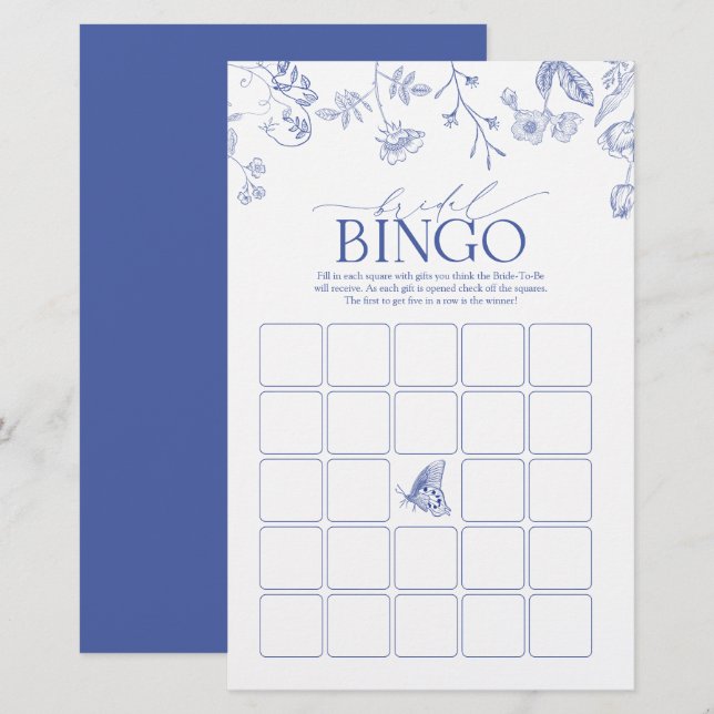 Lámina Juego de Bingo Bridal Victoriano Azul y Blanco Fra (Anverso / Reverso)