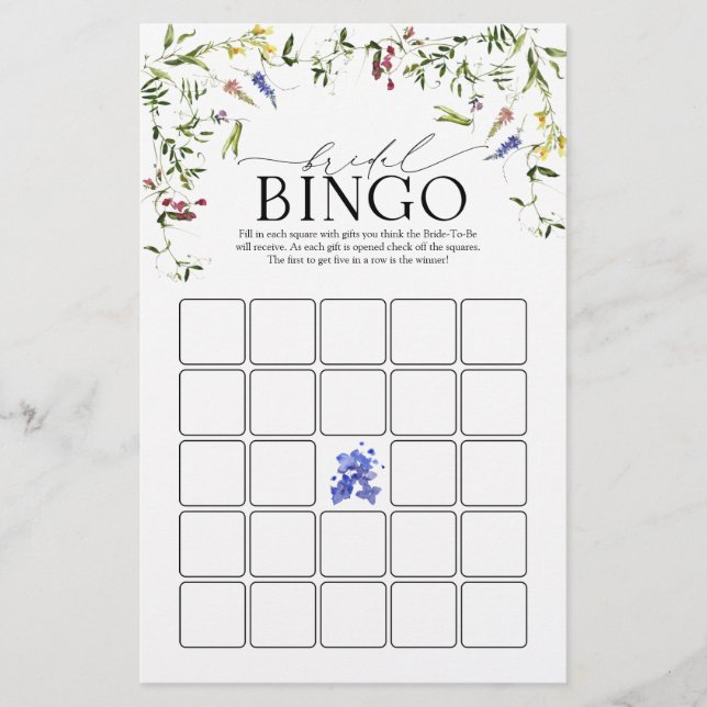 Lámina Juego de Bingo Británico de Flor Silvestre de Vera (Anverso)