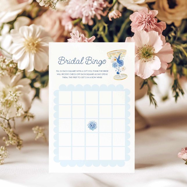 Lámina Juego de Bingo Británico Floral Azul (Blue Floral Bridal Bingo Game)