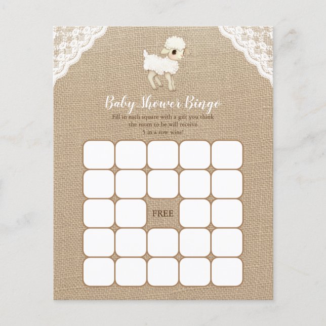 Lámina Juego de Bingo Burlap Little Lamb Baby Shower (Anverso)
