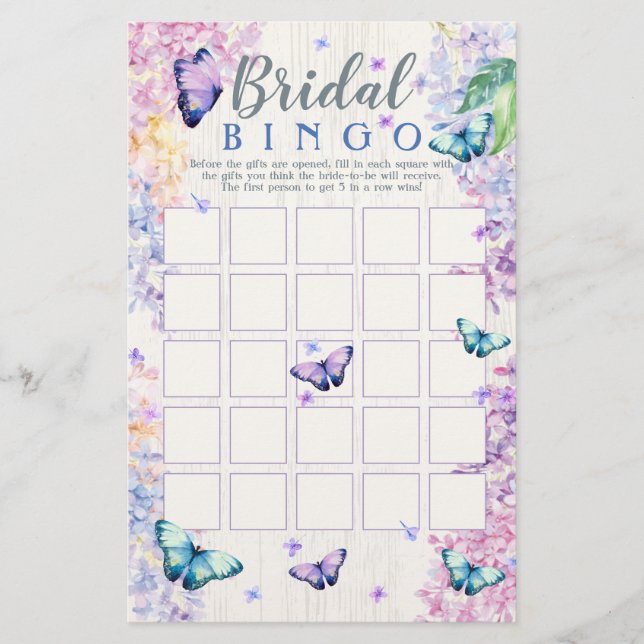 Lámina Juego de bingo Butfly Shower Bridal Shower (Anverso)