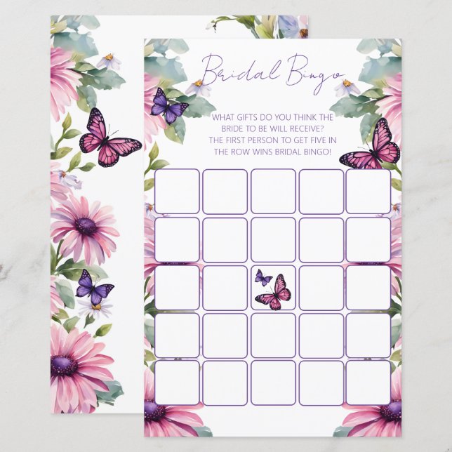 Lámina Juego de bingo Butterflies ducha de novia (Anverso / Reverso)