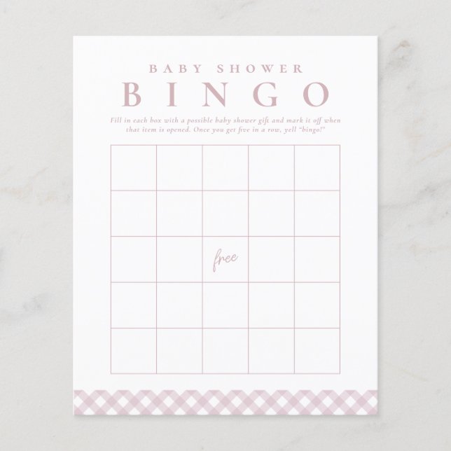Lámina Juego de bingo con ducha de bebé en gingham rosa l (Anverso)