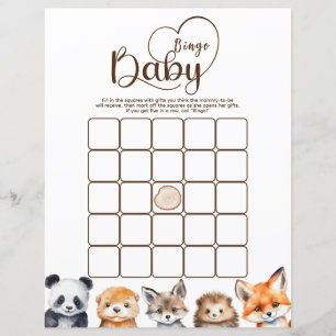 Lámina Juego de Bingo de Animales del Bosque para Baby Sh