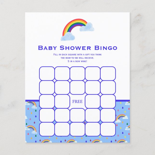 Lámina Juego de bingo de Baby Shower con cielo arco iris (Anverso)
