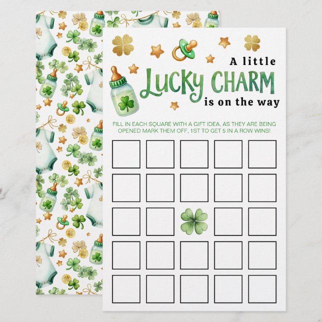 Lámina Juego de Bingo de Baby Shower con encanto irlandés (Anverso / Reverso)