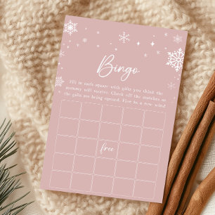 Lámina Juego de Bingo de Baby Shower Copos de Nieve Rosad