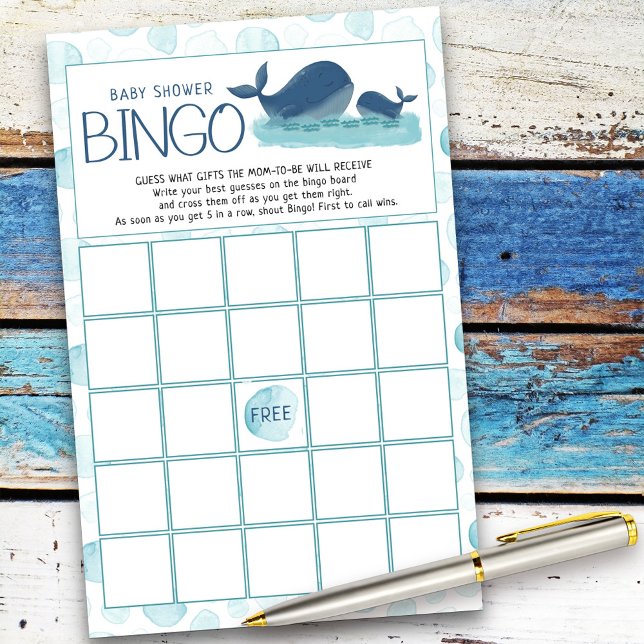 Lámina Juego de bingo de Baby Shower de ballenas felices (Baby Shower game card from my Happy Whale collection. Message if you need different items.)