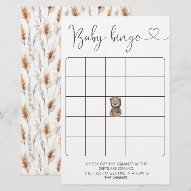 Lámina Juego de Bingo de Baby Shower de Cute Teddy Bear (Anverso / Reverso)