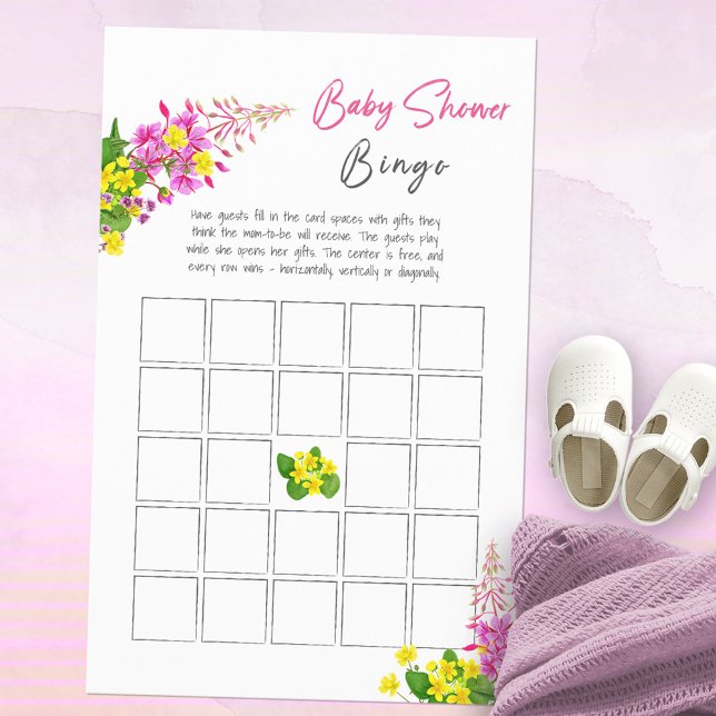 Lámina Juego de Bingo de Baby Shower de Flor Silvestre br (Bright Wildflower Baby Shower Bingo Game ©Susanne Sachers - Sunny Mind Design 🌞)