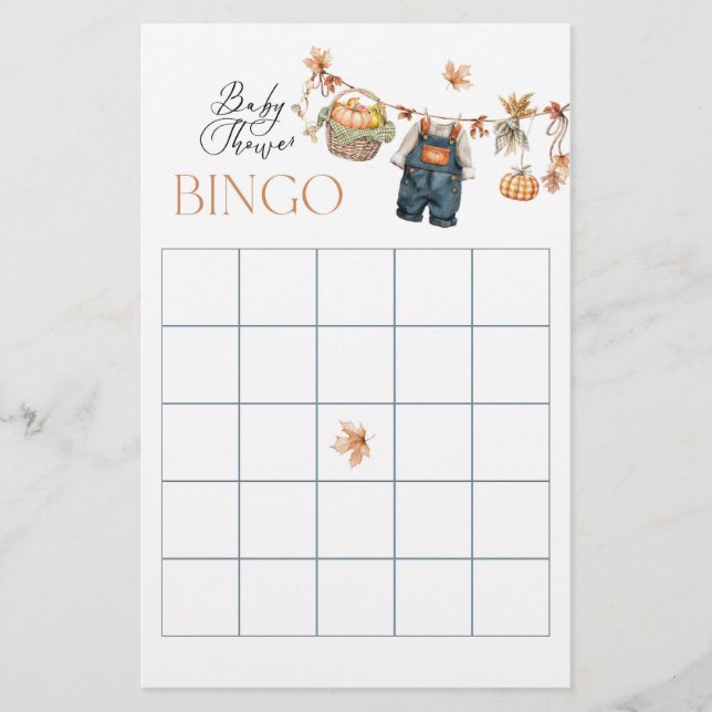 Lámina Juego de bingo de Baby Shower de la caída de calab (Anverso)