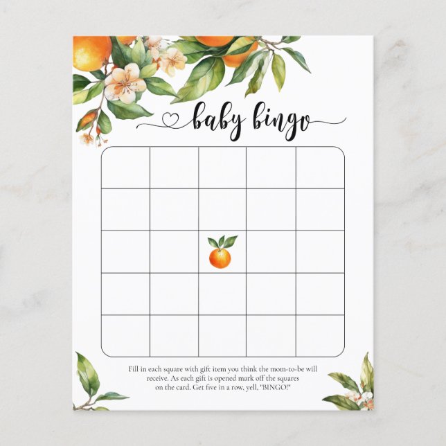 Lámina Juego de Bingo de Baby Shower de Little Cutie Citr (Anverso)