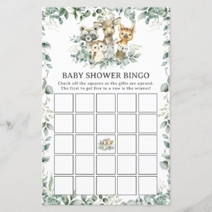 Lámina Juego de Bingo de Baby Shower de Woodland Animals