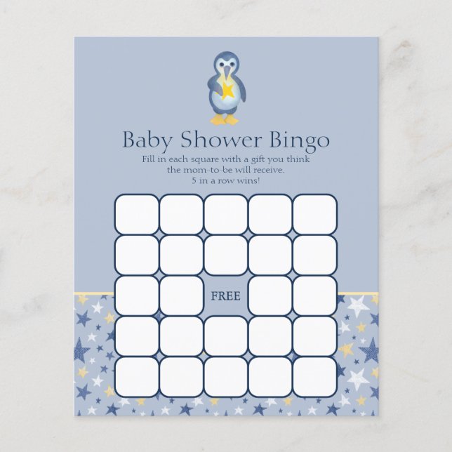 Lámina Juego de Bingo de Baby Shower del Pingüino de Estr (Anverso)