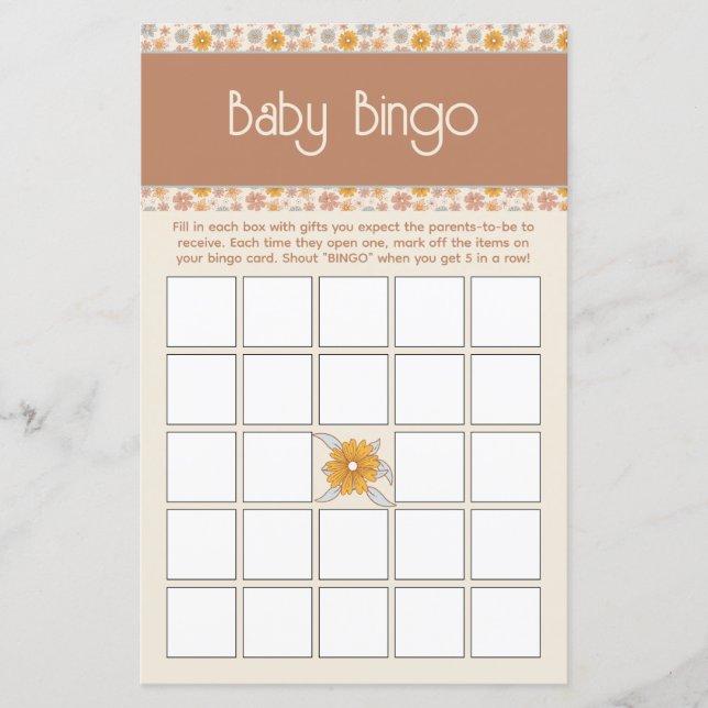 Lámina Juego de Bingo de Baby Shower Floral Boho (Anverso)