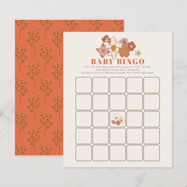 Lámina Juego de Bingo de Baby Shower Floral Boho Retro Gr (Anverso / Reverso)