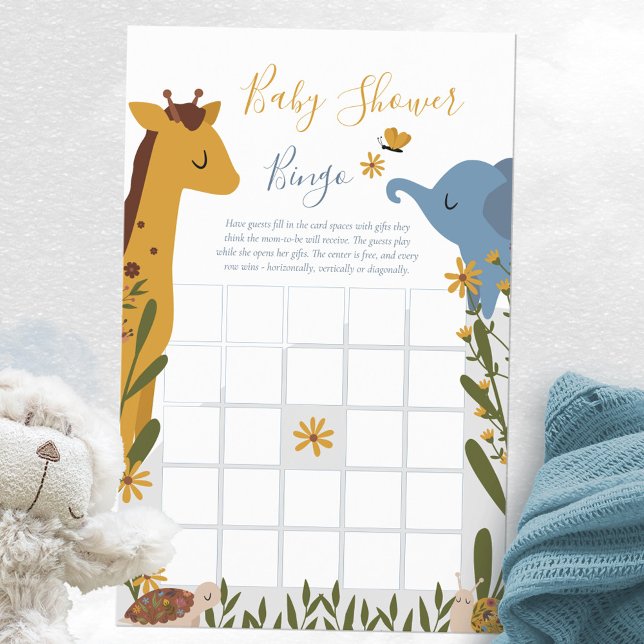 Lámina Juego de bingo de Baby Shower floral para bebés (Wild Animals Floral Baby Shower Bingo Game ©Susanne Sachers - Sunny Mind Design 🌞)