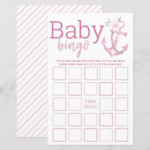 Lámina Juego de bingo de Baby Shower   Nautical Pink Anch
