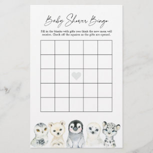 Lámina Juego de Bingo de Baby Shower para Animales Ártico