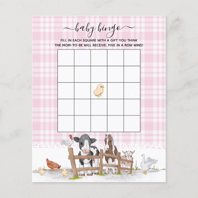 Lámina Juego De Bingo De Baby Shower Para Animales De Gra (Anverso)