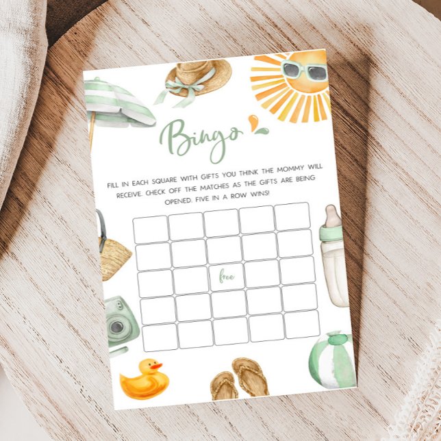 Lámina Juego de bingo de Baby Shower Splish Green (Summer Baby Bash Baby Shower Bingo Game)