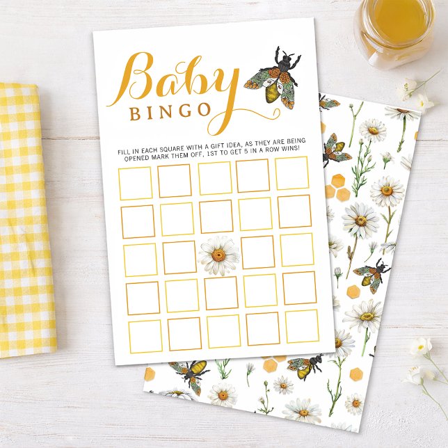 Lámina Juego de bingo de Baby Shower | Tema de Bumblebee  (Mama Bee Baby Bingo Game Card)