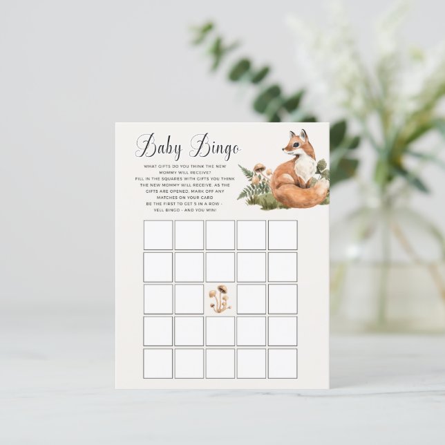 Lámina Juego de bingo de Baby Shower Woodland (Anverso de pie)