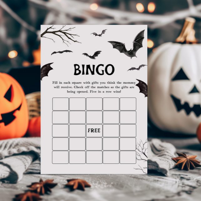 Lámina Juego de Bingo de Bats blancos y negros de Hallowe (Black and White Bats Baby Shower Bingo Game)