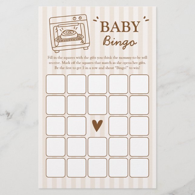 Lámina Juego de Bingo de Bebé con Bollo en el Horno (Anverso)